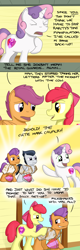 Size: 1078x3360 | Tagged: safe, artist:hoofclid, imported from derpibooru, apple bloom, rumble, scootaloo, sweetie belle, tender taps, earth pony, pegasus, pony, unicorn, apple bloom's bow, bow, clubhouse, colt, comic, crusaders clubhouse, cutie mark crusaders, dialogue, female, filly, foal, hair bow, implied rumbloo, implied tenderbloom, male, noodle incident, shipping fuel, text