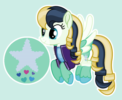 Size: 1890x1559 | Tagged: safe, artist:pastelnightyt, imported from derpibooru, oc, oc only, oc:dream song, pegasus, pony, clothes, female, green background, magical lesbian spawn, mare, offspring, parent:coloratura, parent:songbird serenade, shirt, simple background, solo