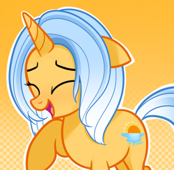 Size: 1964x1923 | Tagged: safe, artist:miwq, imported from derpibooru, oc, oc:aurore soleilevant, pony, unicorn, orange coat, smiling, solo