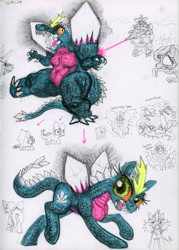 Size: 2866x4000 | Tagged: safe, artist:ja0822ck, imported from derpibooru, rarity, kaiju, kaiju pony, pony, biollante, godzilla, godzilla (series), moguera, ponified, rule 85, spacegodzilla, traditional art