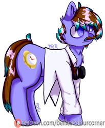 Size: 1449x1767 | Tagged: safe, artist:trr_bc, imported from derpibooru, oc, oc only, oc:time watcher, earth pony, pony, black background, blue eyes, brown hair, clothes, earth pony oc, facial hair, goggles, lab coat, male, moustache, simple background, solo, stallion, transparent background