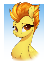 Size: 2220x2800 | Tagged: safe, artist:aquaticvibes, imported from derpibooru, spitfire, pegasus, pony, bust, cute, cutefire, female, gradient background, mare, solo, wings