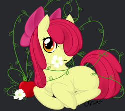 Size: 612x543 | Tagged: safe, artist:ohmuu, imported from derpibooru, apple bloom, earth pony, pony, female, filly, flower, foal, lying down, simple background, solo