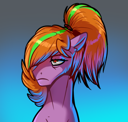 Size: 4000x3800 | Tagged: safe, artist:mylittlegodzilla, derpibooru exclusive, imported from derpibooru, oc, oc only, oc:beatrice creux, pegasus, pony, female, gradient background, grumpy, ponytail, solo