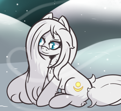 Size: 1094x1000 | Tagged: safe, artist:lazerblues, imported from derpibooru, oc, oc only, oc:cirrus wisp, pony, female, long mane, long tail, mare, snow, snowfall, snowpony (species), solo, taiga pony, yakutian horse