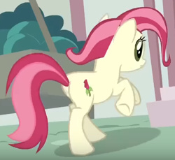 Size: 486x446 | Tagged: safe, imported from derpibooru, screencap, roseluck, earth pony, pony, bridle gossip, season 1, alternate hairstyle, animation error, background pony, cropped, female, galloping, mare, running, running away, solo, solo focus