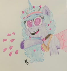 Size: 2888x3067 | Tagged: safe, imported from derpibooru, izzy moonbow, pony, unicorn, spoiler:g5, spoiler:my little pony: tell your tale, spoiler:tyts01e44, colored, colored pencil drawing, drawing, female, g5, heart, heart eyes, hearts and hooves day, looking at you, mare, my little pony: tell your tale, open mouth, open smile, secret ad-mare-er, smiling, smiling at you, solo, traditional art, wingding eyes