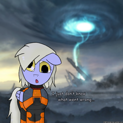 Size: 750x750 | Tagged: safe, artist:2048terrabit, imported from derpibooru, derpy hooves, pegasus, pony, clothes, crossover, gordon freeman, half-life, half-life 2, hev suit, i just don't know what went wrong