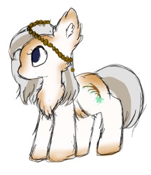 Size: 752x870 | Tagged: safe, artist:anonymous, oc, oc only, pony, chest fluff, ear fluff, female, jewelry, mare, no mouth, simple background, sketch, snowpony (species), solo, taiga pony, white background