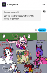 Size: 1154x1769 | Tagged: safe, artist:ask-luciavampire, imported from derpibooru, oc, alicorn, demon, demon pony, pony, succubus, undead, unicorn, vampire, ask, bored game, tumblr