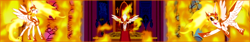 Size: 600x100 | Tagged: safe, artist:rainbow cloud, imported from derpibooru, daybreaker, alicorn, a royal problem, banner, female, fire, hoof shoes, mane of fire, mare, peytral, self paradox, self ponidox, solo, stained glass, stained glass window, throne