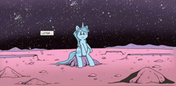 Size: 1332x658 | Tagged: safe, artist:katiecandraw, idw, imported from derpibooru, prince blueblood, pony, unicorn, spoiler:comic, spoiler:comicdeviations, deviations, g4, male, solo, space, stallion, watchmen
