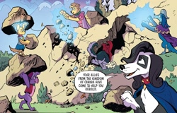 Size: 1174x750 | Tagged: safe, artist:andypriceart, idw, imported from derpibooru, diamond dog, spoiler:comic, spoiler:comic102, ambrosia muffinbuns, dialogue, female, female diamond dog, fiona floppyears, g4, group, indiana embereyes, jennino lanternlight, katherina proudpaws, magic, moonbeam twinkletail, season 10, sextet, siblings, sisters, speech bubble