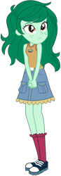 Size: 1311x3765 | Tagged: safe, artist:ajosterio, imported from derpibooru, wallflower blush, human, equestria girls, belt, camp everfree logo, camp everfree outfits, clothes, denim, denim skirt, female, freckles, pockets, shirt, shoes, simple background, skirt, sleeveless, socks, solo, transparent background