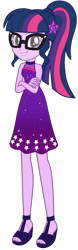 Size: 643x2055 | Tagged: safe, artist:ajosterio, imported from derpibooru, sci-twi, twilight sparkle, human, equestria girls, equestria girls series, spring breakdown, spoiler:eqg series (season 2), clothes, dress, female, geode of telekinesis, glasses, looking at you, magical geodes, ponytail, shoes, simple background, sleeveless, smiling, smiling at you, solo, spring break, stars, transparent background