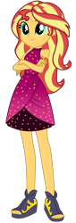 Size: 691x2034 | Tagged: safe, artist:ajosterio, imported from derpibooru, sunset shimmer, human, equestria girls, equestria girls series, spring breakdown, spoiler:eqg series (season 2), armband, bare shoulders, clothes, crossed arms, cute, dress, female, geode of empathy, legs, magical geodes, shimmerbetes, shoes, simple background, sleeveless, smiling, solo, spring break, sun, transparent background