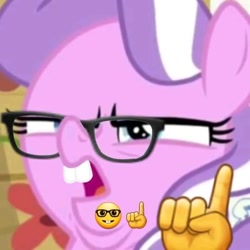 Size: 540x540 | Tagged: safe, edit, edited screencap, imported from derpibooru, screencap, diamond tiara, earth pony, pony, crusaders of the lost mark, emoji, glasses, nerd, teeth