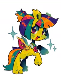 Size: 840x1030 | Tagged: safe, artist:zira_dawn, imported from derpibooru, oc, oc only, oc:zira dawn, bat pony, pony, bat pony oc, chibi, necktie, simple background, solo, sparkles, white background