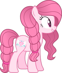 Size: 1251x1467 | Tagged: safe, artist:pegasski, artist:tanahgrogot, imported from derpibooru, oc, oc only, oc:annisa trihapsari, earth pony, pony, base used, cute, earth pony oc, female, grin, gritted teeth, long hair, long mane, long tail, mare, medibang paint, pink body, pink eyes, pink mane, pink tail, ponytail, show accurate, simple background, smiling, solo, tail, teeth, transparent background