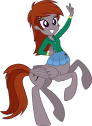 Size: 1916x2609 | Tagged: safe, artist:eclipsethings, imported from derpibooru, oc, oc only, oc:funny jo, centaur, human, taur, equestria girls, bracelet, centaur oc, clothes, dress, heterochromia, jacket, jewelry, simple background, smiling, solo, transparent background, wings