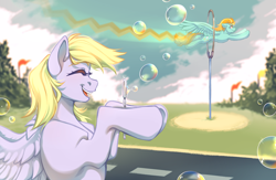 Size: 3368x2200 | Tagged: safe, artist:djkaskan, imported from derpibooru, derpy hooves, lightning dust, pegasus, pony, wonderbolts academy, bubble, derpydust, eyes closed, female, flying, lesbian, shipping