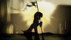 Size: 3840x2160 | Tagged: safe, artist:magentastranger, imported from derpibooru, oc, oc:littlepip, pony, unicorn, fallout equestria, explosion, flag, solo