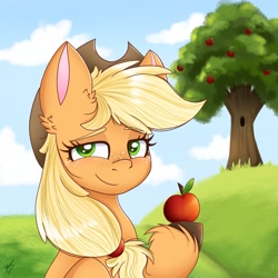 Size: 2500x2500 | Tagged: safe, artist:galaxy swirl, imported from derpibooru, applejack, earth pony, pony, apple, apple tree, food, solo, tree