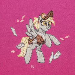 Size: 2500x2500 | Tagged: safe, artist:selenophile, imported from derpibooru, derpy hooves, pegasus, pony, embroidery, irl, letter, mailmare, mailmare uniform, photo, solo