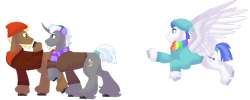 Size: 1280x512 | Tagged: safe, artist:itstechtock, imported from derpibooru, oc, oc:polished lance, oc:stoutheart, oc:swift wing, pegasus, pony, clothes, hat, simple background, sweater, transparent background, winter hat