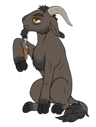 Size: 2048x2688 | Tagged: safe, artist:multiverseequine, derpibooru exclusive, imported from derpibooru, oc, oc only, oc:o'chunks, goat, pony, alcohol, beer, beer bottle, bottle, chest fluff, cloven hooves, daybreak island, facial hair, full body, goat oc, goatee, horizontal pupils, horns, leonine tail, male, rectangular pupil, short hair, sideburns, simple background, sitting, solo, tail, transparent background