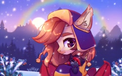 Size: 2289x1440 | Tagged: safe, artist:radioaxi, imported from derpibooru, oc, oc only, bat pony, pony, bat pony oc, duo, forest, rainbow, scenery, snow, snowfall, winter