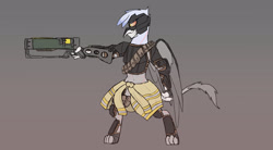 Size: 2929x1618 | Tagged: safe, artist:somber, imported from derpibooru, oc, griffon, fallout equestria, armor, clothes, gun, raider, weapon
