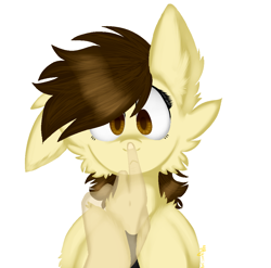Size: 1054x1041 | Tagged: safe, artist:4agonism, derpibooru exclusive, imported from derpibooru, oc, oc only, oc:a.w.k., oc:anon, earth pony, human, :<, boop, cheek fluff, chest fluff, cross-eyed, cute, disembodied hand, duo, ear fluff, earth pony oc, floppy ears, hand, male, ocbetes, offscreen character, offscreen human, offscreen male, one ear down, raised hooves, simple background, white background
