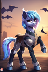 Size: 512x768 | Tagged: safe, editor:flitter4935, imported from derpibooru, oc, pony, ai content, ai generated, armor, armored pony, ear fluff, female, generator:novelai, generator:stable diffusion, guardsmare, looking at you, mare, raised hoof, royal guard, smiling, smiling at you, solo