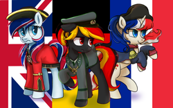 Size: 1680x1050 | Tagged: safe, artist:brella, imported from derpibooru, pony, france, germany, nation ponies, national flag, ponified, united kingdom