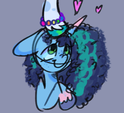 Size: 686x626 | Tagged: safe, artist:kreeeeeez, imported from derpibooru, oc, oc:drowsy geode, earth pony, pony, unicorn, earth pony oc, female, g5, heart, misty brightdawn, petting, smiling