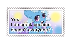 Size: 901x548 | Tagged: safe, artist:aliceg, imported from derpibooru, trixie, pony, unicorn, drugs, female, smiling, text