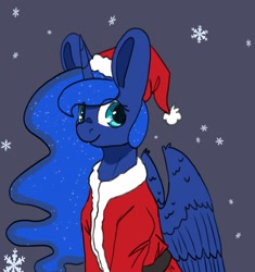 Size: 2031x2160 | Tagged: safe, artist:aliceg, imported from derpibooru, princess luna, alicorn, pony, christmas, clothes, costume, female, holiday, santa costume, simple background, smiling