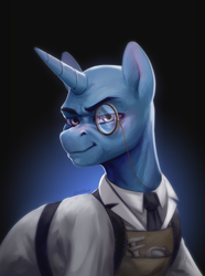 Size: 1526x2049 | Tagged: safe, artist:jewellier, imported from derpibooru, pony, unicorn, bald, bust, clothes, looking at you, male, max von krieger, monocle, ponified, portrait, simple background, solo, stallion, world of tanks