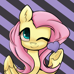 Size: 1000x1000 | Tagged: safe, artist:brella, imported from derpibooru, fluttershy, pegasus, pony, avatar, cute, heart, one eye closed, shyabetes, smiling, solo, wink