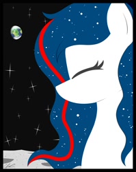 Size: 1592x2000 | Tagged: safe, artist:seafooddinner, imported from derpibooru, oc, oc only, oc:nasapone, earth pony, pony, bust, earth, earth pony oc, equestria, eyes closed, female, mare, moon, planet, poster, signature, solo, space, stars