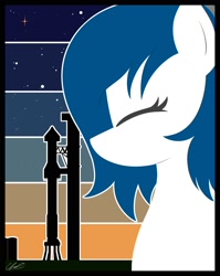 Size: 1592x2000 | Tagged: safe, artist:seafooddinner, imported from derpibooru, oc, oc only, oc:spacexpone, earth pony, pony, bust, earth pony oc, eyes closed, female, mare, poster, rocket, signature, solo, space, stars