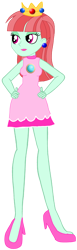 Size: 876x2849 | Tagged: safe, artist:rainbowstarcolour262, imported from derpibooru, melon mint, human, equestria girls, background human, clothes, crown, crystal prep shadowbolts, ear piercing, earring, female, hand on hip, high heels, jewelry, lipstick, piercing, pink dress, princess peach, regalia, shoes, simple background, solo, super mario bros., transparent background