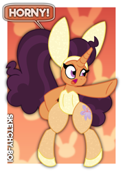 Size: 2500x3500 | Tagged: safe, artist:snakeythingy, imported from derpibooru, saffron masala, pony, unicorn, 2023, bipedal, bunny ears, bunny suit, clothes, costume, horny, leotard, pantyhose, year of the rabbit