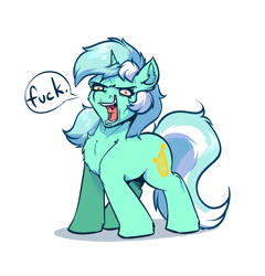 Size: 3752x3904 | Tagged: safe, artist:witchtaunter, imported from derpibooru, lyra heartstrings, pony, unicorn, chest fluff, ear fluff, faic, l.u.l.s., open mouth, simple background, solo, speech bubble, standing, swearing, talking, vulgar, white background