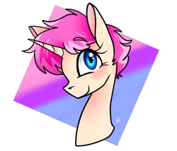 Size: 3500x3000 | Tagged: safe, artist:katyusha, imported from derpibooru, oc, oc only, oc:katsu pone, unicorn, bisexual pride flag, blue eyes, cute, female, pink hair, pride, pride flag, simple background, smiling, solo, transparent background