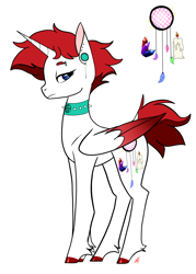 Size: 2500x3500 | Tagged: safe, artist:katyusha, imported from derpibooru, oc, oc only, oc:scarlet amber rose, alicorn, collar, female, heterochromia, piercing, red hair, simple background, solo, white background