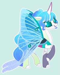 Size: 2551x3212 | Tagged: safe, artist:pastelnightyt, imported from derpibooru, oc, oc only, oc:proxima, changedling, changeling, base used, female, green background, offspring, parent:queen chrysalis, simple background, solo