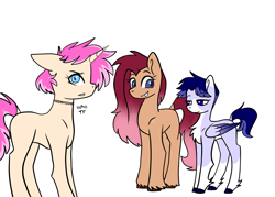 Size: 3500x2500 | Tagged: safe, artist:katyusha, imported from derpibooru, oc, oc only, oc:katsu pone, oc:strawberry creamsicle, oc:tailwind, earth pony, pegasus, unicorn, confused, female, freckles, simple background, tooth gap, trio, white background