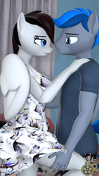 Size: 1080x1920 | Tagged: safe, artist:midnightdanny, imported from derpibooru, oc, oc:azure thunder, oc:midnight harmony, anthro, pegasus, 3d, looking at each other, looking at someone, source filmmaker